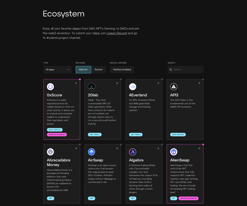 Linea ecosystem website