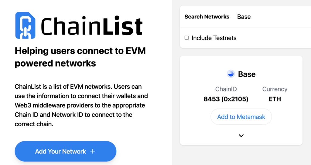 Chainlist - Base Network