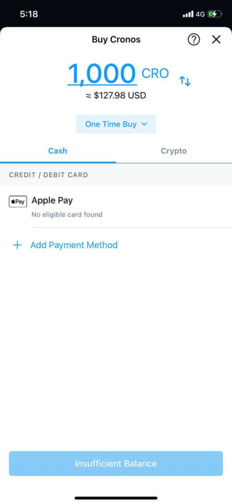 Add payment method on Crypto.com Mobile App 