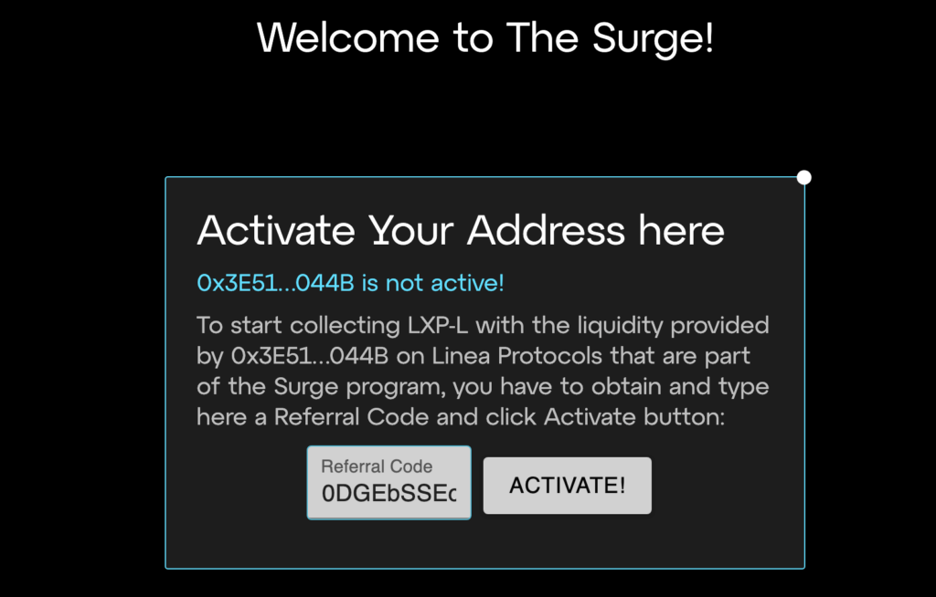 Linea Surge: Activate address